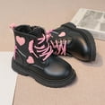 thumbnail image 6 of Huowey Toddler Girls Black Boots Ankle Boots Thick Soles Low Heels Solid Color Lace Up Shoes Side Zipper Non- Warm Comfortable For Girls Winter Printed Princess Shoes,Black,7-8T, 6 of 9