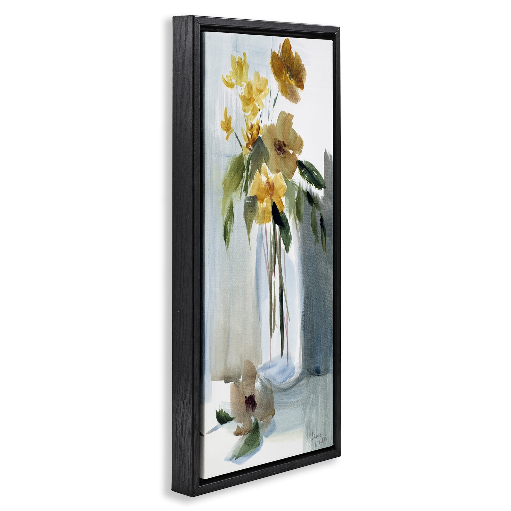 Stupell Industries Luminous Flower Vase Plants & Flowers Painting Black Floater Framed Canvas Art Print Wall Art, 11 x 25