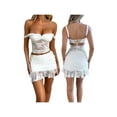 thumbnail image 4 of 2 Piece Mini Skirt Sets for Women Sleeveless Mesh Floral Lace Crop Tops and Ruffle Mini Skirt Suits, 4 of 5