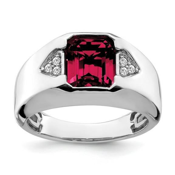 Auriga Fine Jewelry 14K White Gold Emerald-cut Created Ruby and Men's Diamond Ring Size 10