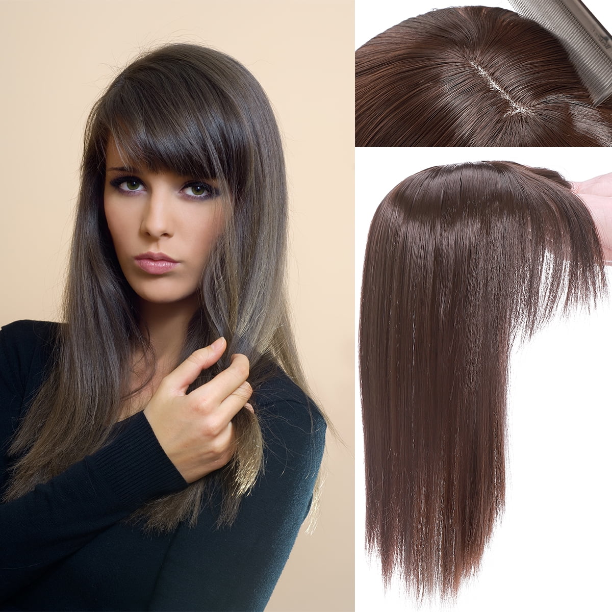 Benehair 100 Natural Hair Extensions Clip in Topper Toupee Bangs