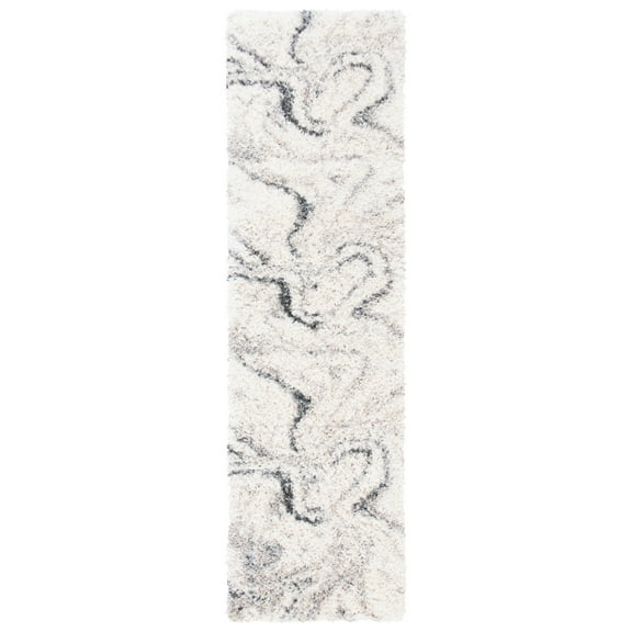 SAFAVIEH Fontana Danita Modern Shag Runner Rug, Ivory/Grey, 2'3" x 14'