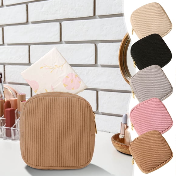 Bolsa de almacenamiento de compresas sanitarias | Organizador de pana para maquillaje y pequeños imprescindibles | Funda compacta portátil 13x13x5cm | Apertura amplia | Accesorio de viaje discreto