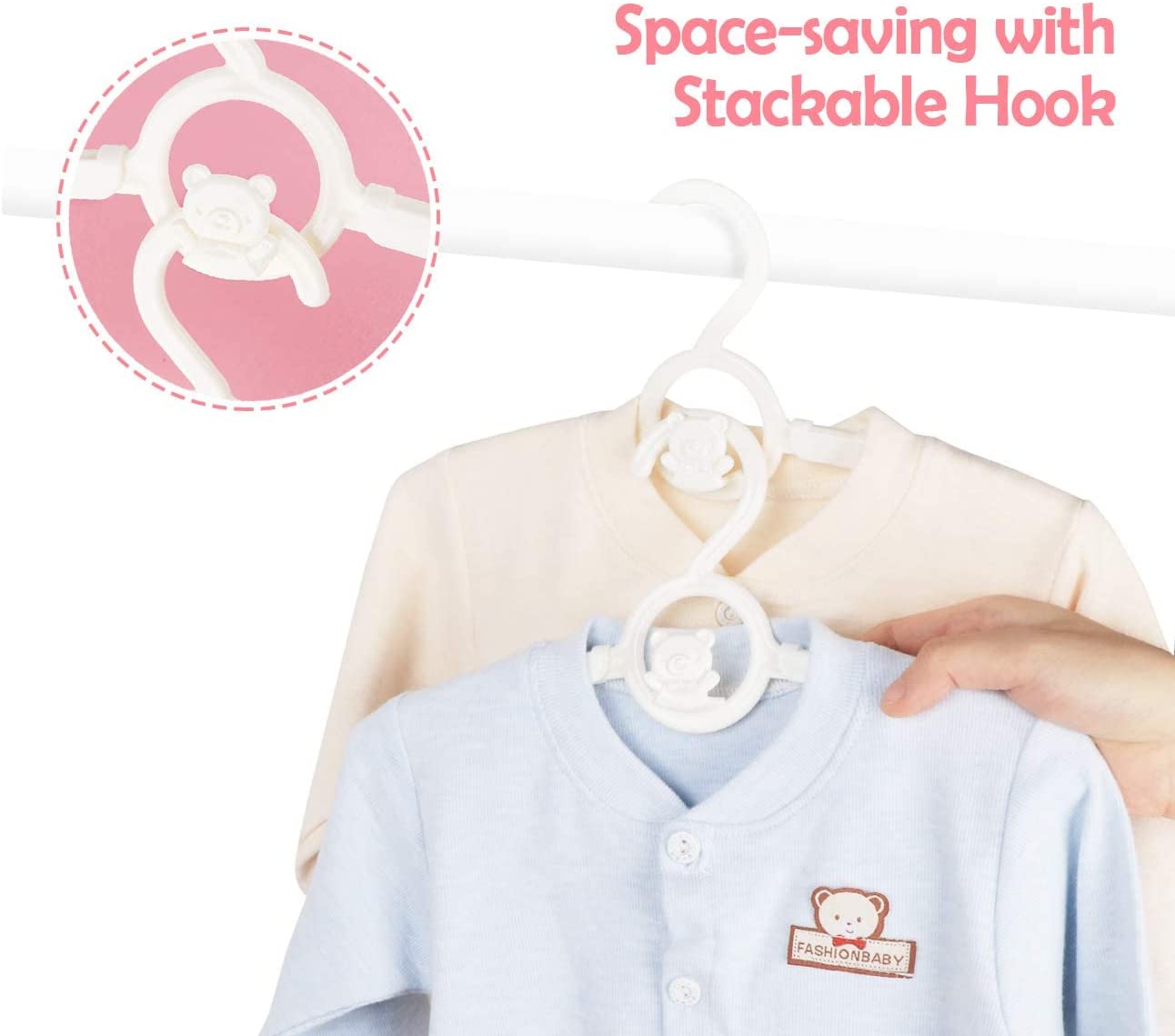 Kid Hangers for Closet 20pcs, Grey Infant Clothes Hanger 11-14" Adjustable Plastic Baby Coat Perchas with Bear Hook, Non-Slip Children Outfit Hangars for Girl Boy Toddler Newborn Teen Clothing
