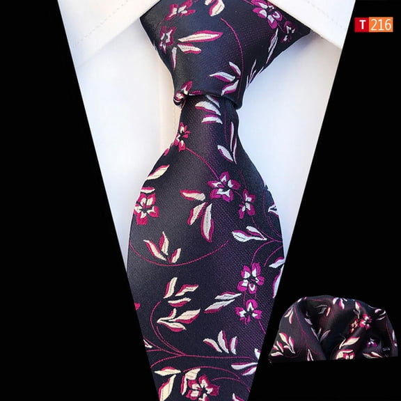 Men Paisley Striped Flower Jacquard Necktie Handkerchief Pocket Square Tie Set