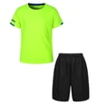 thumbnail image 6 of Nyeemya Kids Boys Girls 2 Piece Gym Workout Tracksuit Moisture Wicking Short T-shirts with Sport Fluorescent Green&Black 140, 6 of 9