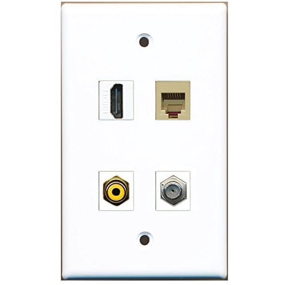 RiteAV - 1 Port HDMI 1 Port RCA Yellow 1 Port Coax Cable TV- F-Type 1 Port Phone RJ11 RJ12 Beige Wall Plate