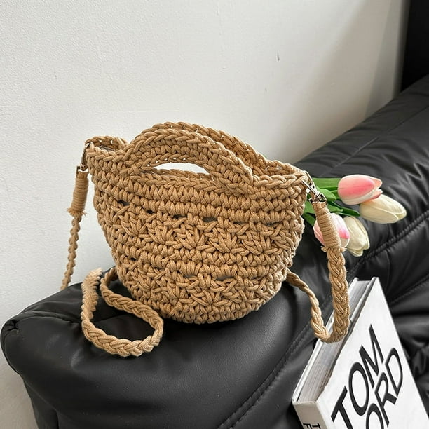 Zhuge Bolso de hombro tejido para mujer, bolso de mano tejido, bolso de mano tejido elegante para playa de verano, bolsos de hombro de 9,05 x 5,51 x 6,69 pulgadas (caqui)