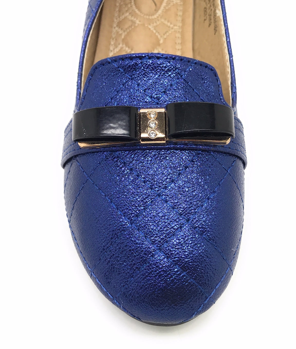 Victoria K Techno Shine Quilted Texture Black Bow Ballerina Flats (Women)