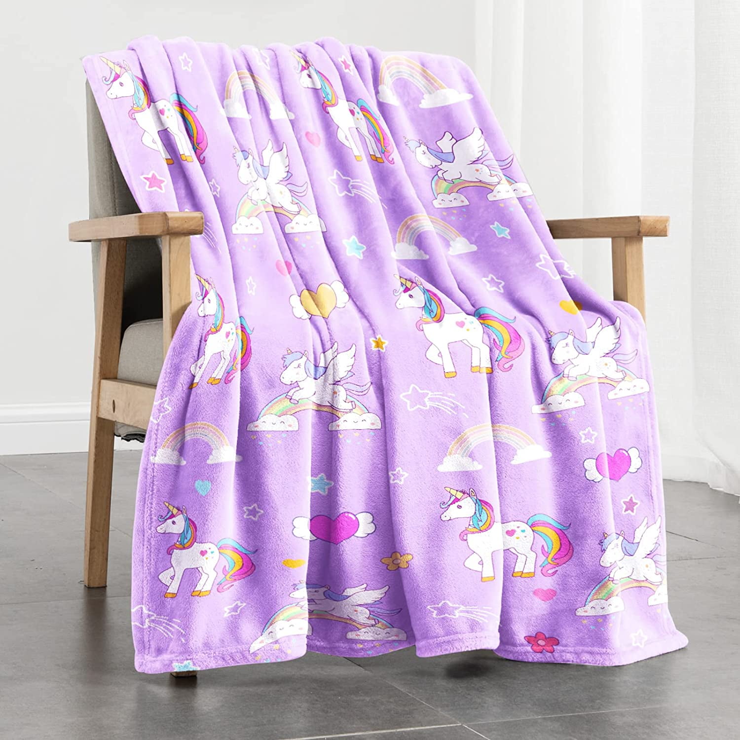 Unicorn Blanket for Girls Kids Toddler, Soft Fleece Kids'' Throw