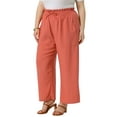 thumbnail image 4 of Agnes Orinda Women's Plus Size Palazzo Pants Pleat Drawstring Elastic High Waist Casual Wide Leg Trousers with Pockets 1X Brick Red, 4 of 5