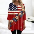 thumbnail image 5 of Womens Tops V-neck 3/4 Sleeve Blouses Casual Mid-length Shirts Fashion Print Tunic Tops With Pockets Red 3XL, 5 of 6