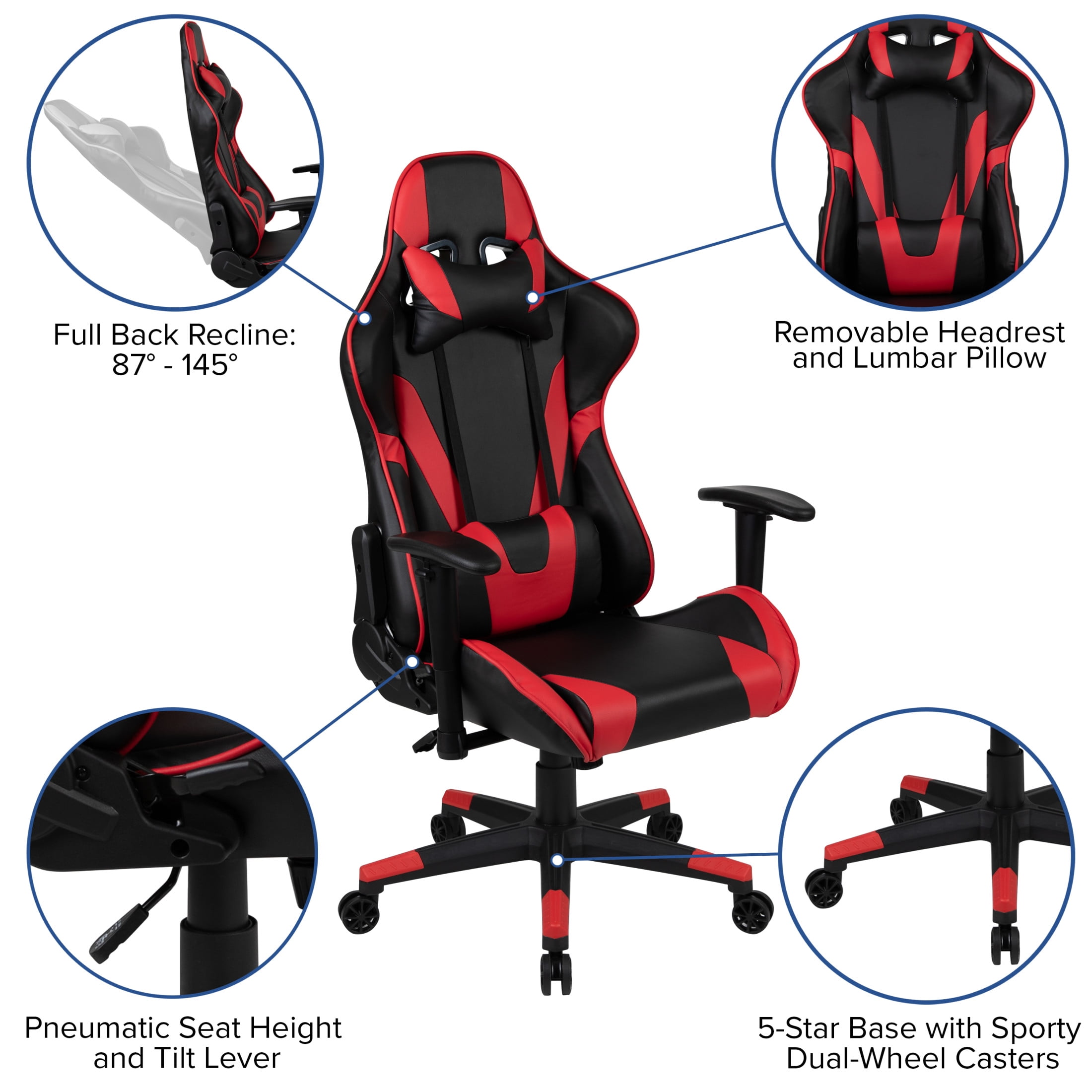 Emma + Oliver Fully Reclining Racing Gaming Ergonomic Chair, Red LeatherSoft
