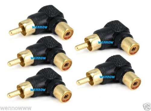 5pcs RCA Right Angle Connector Adapters Male to Female 90 Degree Black