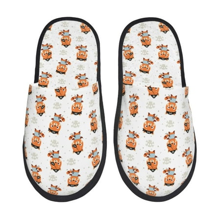 Balery Cute Little Pirate Red Panda Slient Indoor Furry Fleece Comfort House Shoes Soft Non-Slip Home Shoes Cotton slippers House Slippers-- Medium