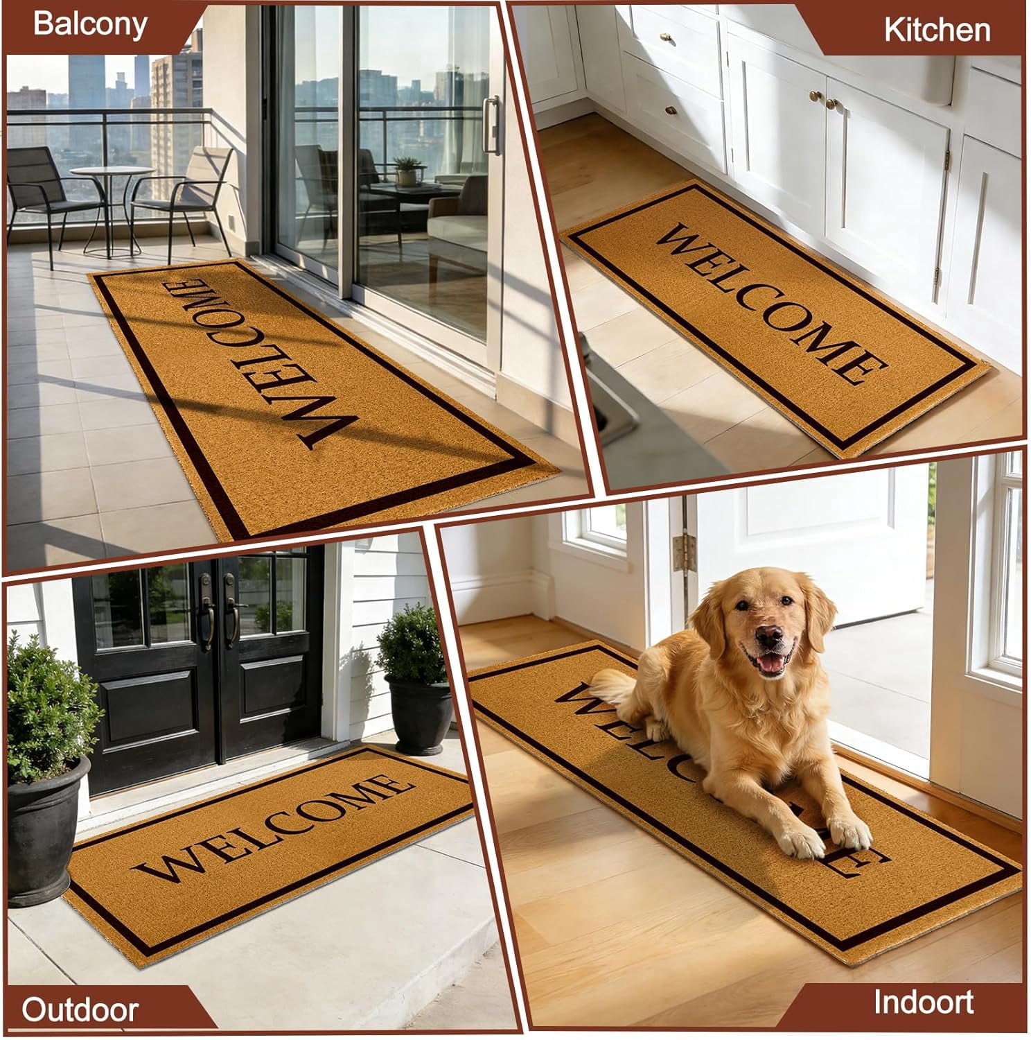 Welcome Long Doormat for Double Door Entrance, 24x59 Inch Heavy Duty Front Porch Rug with Non Slip PVC Backing, Extra Large Decorative Oversized Welcome Mat for Indoor Outdoor Entryway