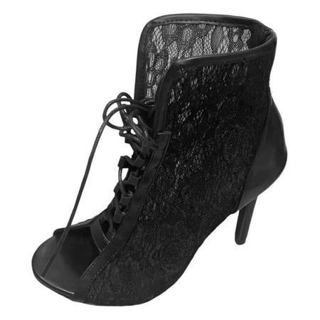 

ZMHEGW Womens Boots Fall Hollow Fish Mouth Strap Lace Thin Super High Heel Open Toe High Heel Cool Boots Shoes