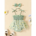 thumbnail image 3 of Spewahor Baby Girls Romper Set, Spaghetti Straps Pleated Flower Print Tulle Patchwork A-line Dress with Bowknot Headband, 3 of 7
