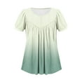thumbnail image 7 of BSDJILFG Plus Size Womens Tops Gradient Color Puff Short Sleeve Loose Fit Button Up Shirt Pleated Round Neck Summer Blouse, 7 of 7