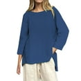 thumbnail image 1 of WZXFASHION T-Shirts Décontractés à Manches 3/4 pour Femmes, Col Rond, Coton, jusqu'à 50 % de Réduction, 1 of 4