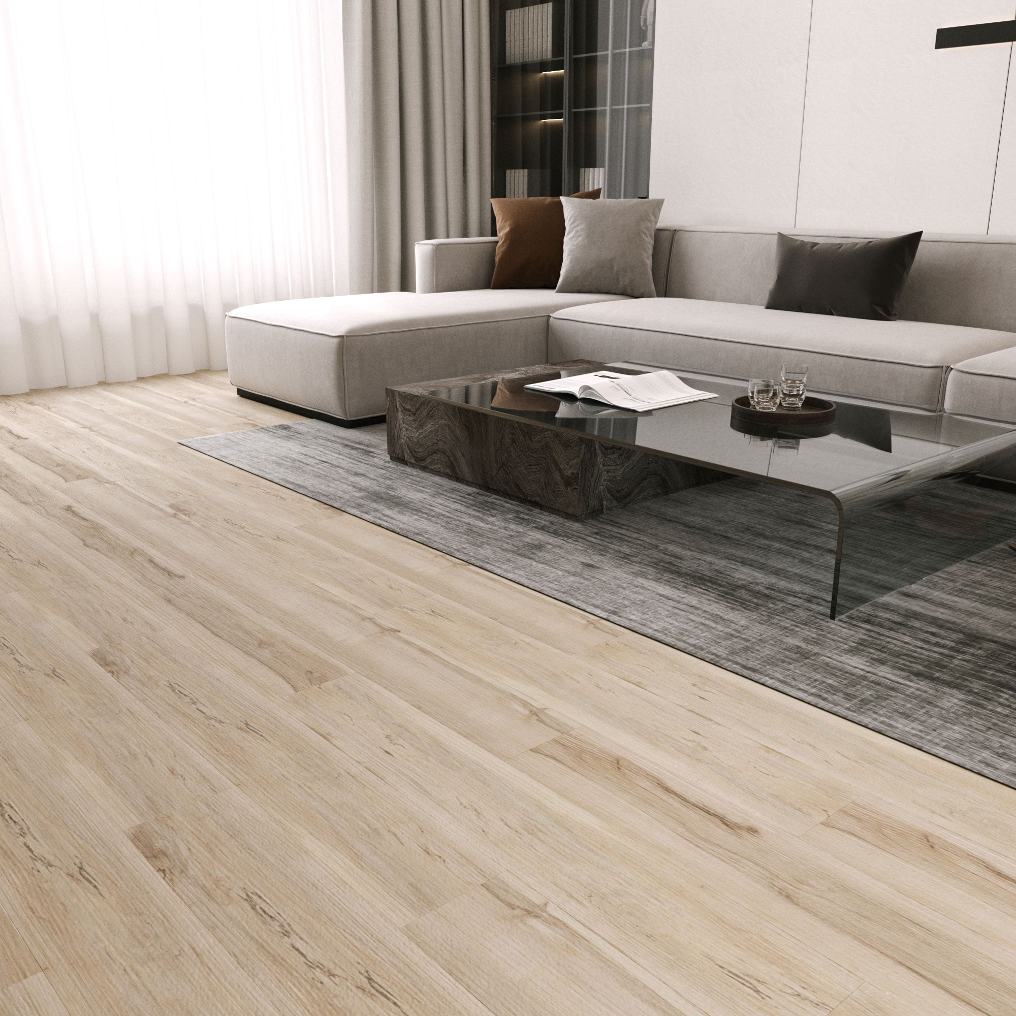 Peel and Stick Floor Tile Waterproof Vinyl Flooring 36-Pack 54 Sq.Ft, Beige DIY Self Adhesive Wood Plank for Bedroom, Kitchen, Living Room