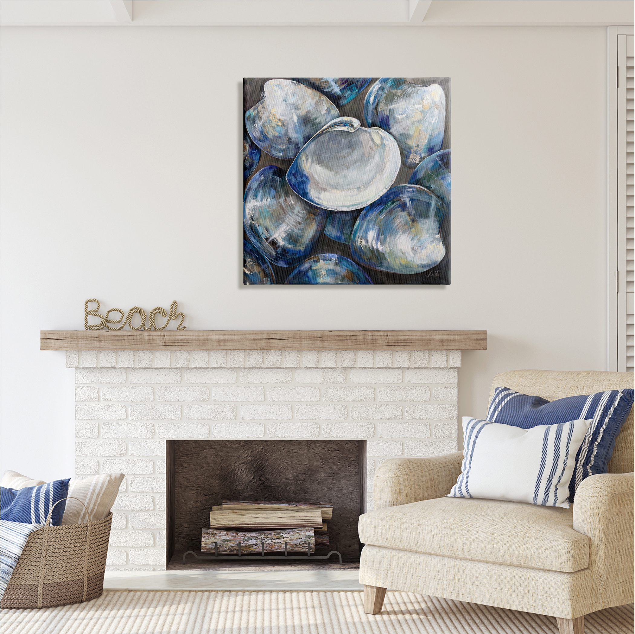 Stupell Industries Clam Shells Painting Animals & Insects Painting Gallery Wrapped Canvas Print Wall Art, 30 x 30