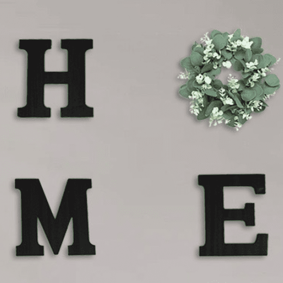 Farmhouse HOME Wooden Wall Sign, Black Wood Letters with Artificial Eucalyptus Wreath, Wall Art Decor for Living Room, Dining Room, Home Decoration