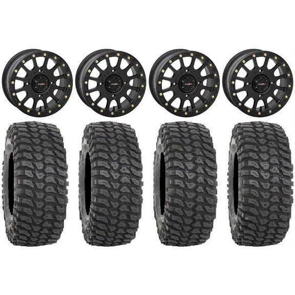 System 3 SB-5 Black 14" Wheels 28" XCR350 Tires Can-Am Commander Maverick Renegade Outlander Defender
