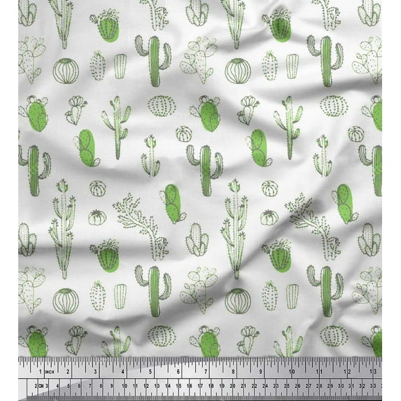 Soimoi Cotton Poplin Fabric Cactus Tree Printed Fabric 1 Yard 56 Inch Wide