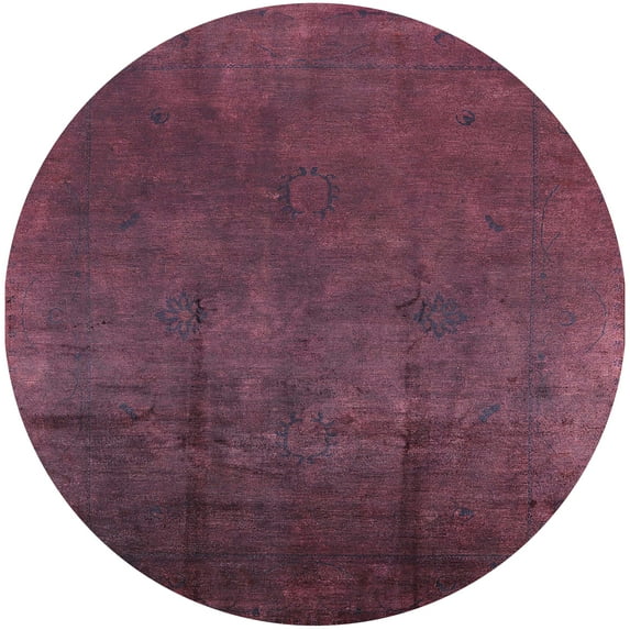 Ahgly Company Indoor Round Mid-Century Modern Dark Raspberry Purple Oriental Area Rugs, 8' Round