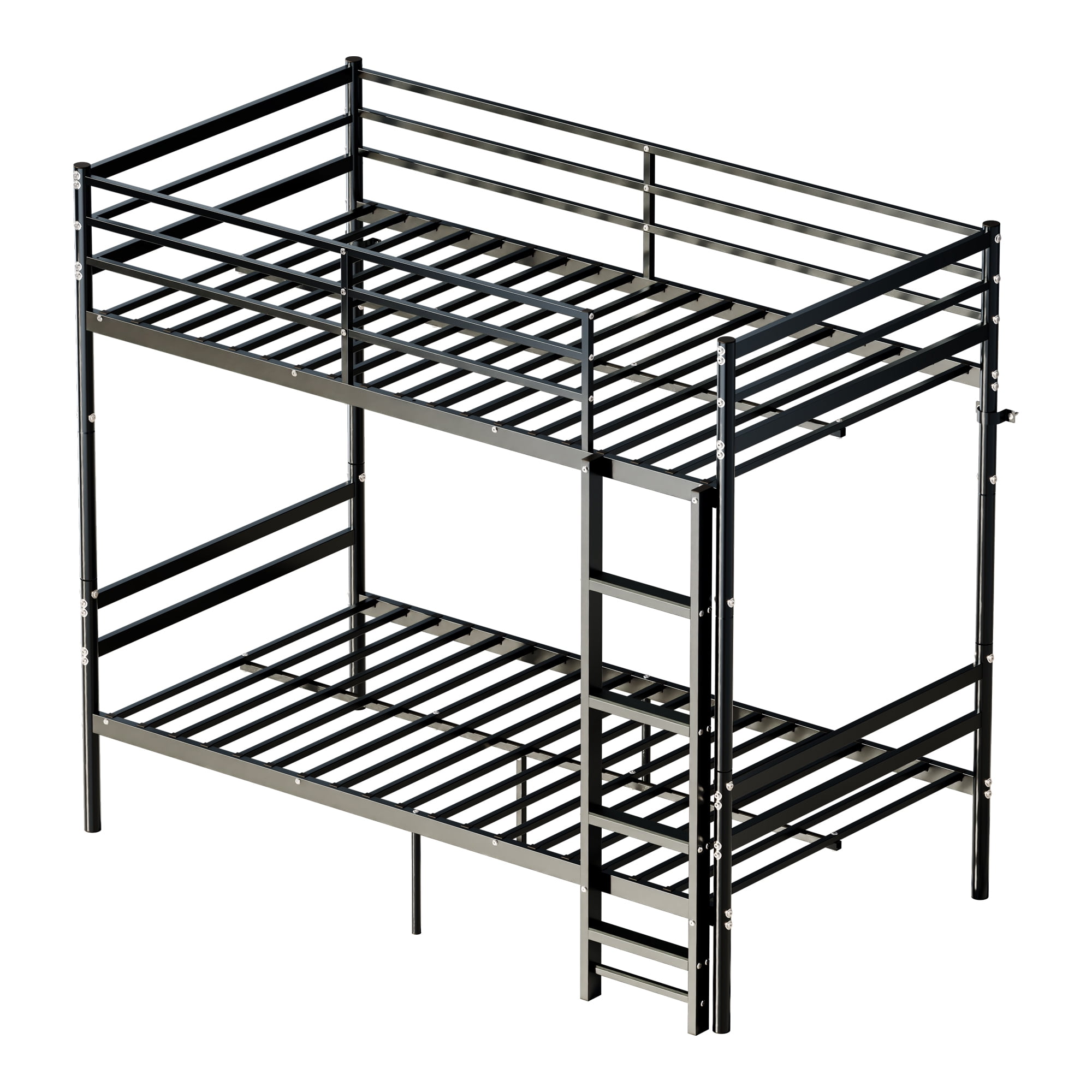Mintazer Convertible Twin Over Twin Metal Bunk Bed with Ladder and Guardrails, Split Into 2 Separate Twin Beds, Black