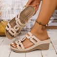 thumbnail image 4 of Rokment Studded Geometric Hollow out Wedges Platform Orthotic Dress Slides Sandals for Women Ladies Trendy Leather Open Toe Orthopedic Arch Support Beach Slip on Summer Shoes Beige Size 6.5, 4 of 7