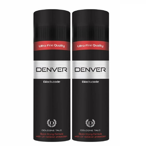 DENVER Black Code Body Talcum Powder, 100g Each (Pack of 2)