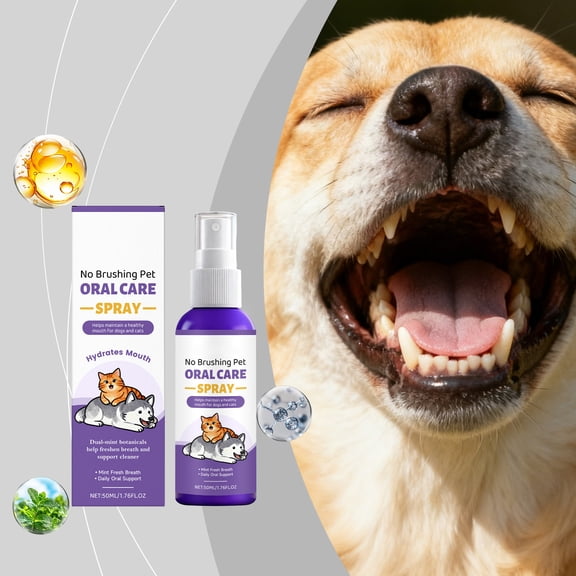 Pet Oral Care Spray 50Ml For Dogs Cats, No Brushing Pet Teeth Cleaning Solution, Easy Use Pet Mouth Freshener Spray, Pet Dental Hygiene Spray For Fresh Breath & Tartar Control,