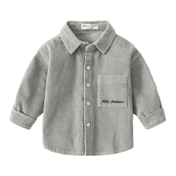 XBASW Toddler Kids Boys Corduroy Casual Shirt Spring Fall Henley Shirt Long Sleeve Cotton Blouses Tops with Pocket for 1-8 Years