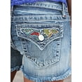 thumbnail image 2 of ROAD MARKINGS Women's Distressed Denim Shorts, Light Blue Wash, Embroidered Back Pockets, Frayed Hem (US, Alpha, Medium, Regular, Regular, Light Blue), 2 of 6