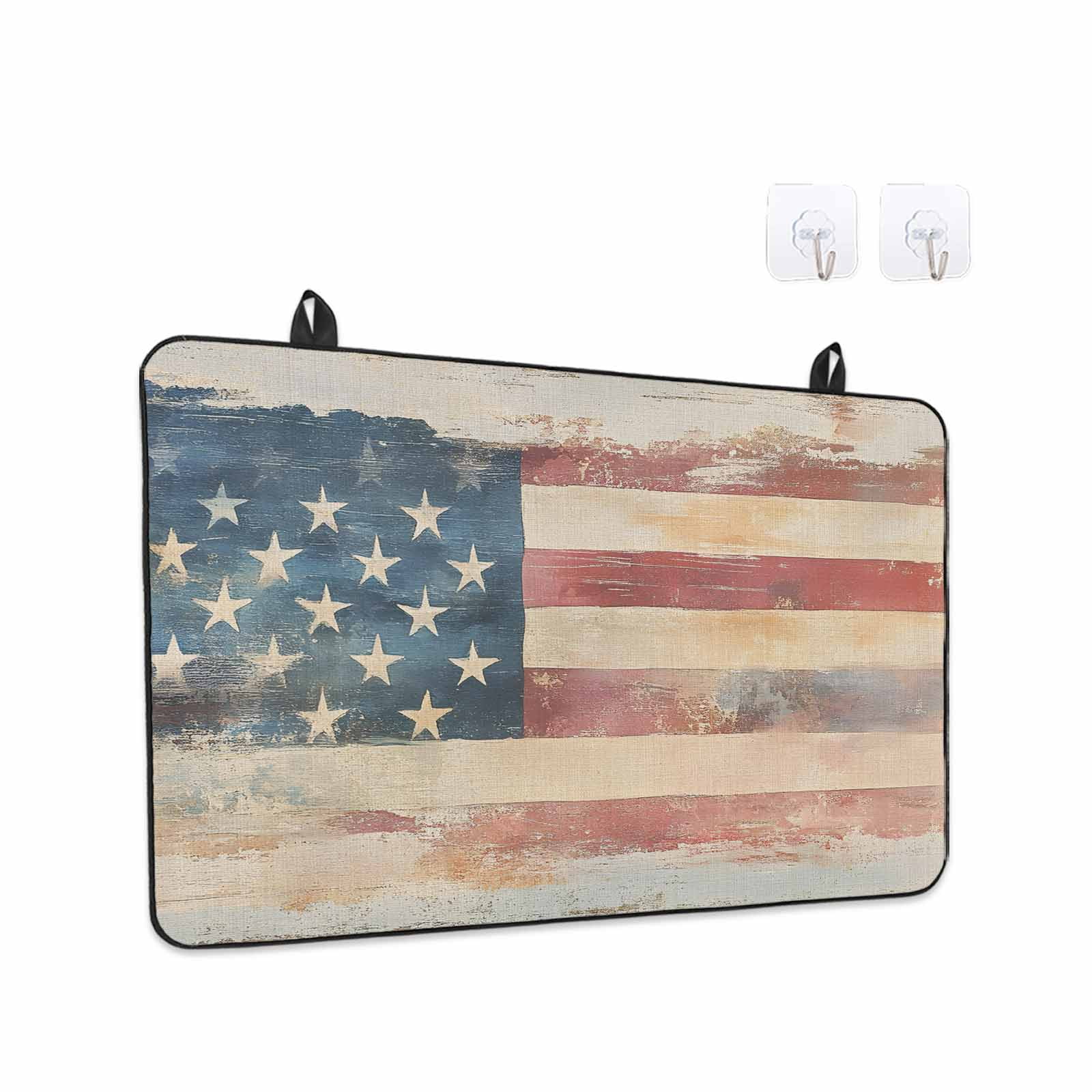 Retro American Flag Stove Top Cover for Electric Stove, Heat-proof & Non Slip Glass Top Stove Cover Protector, Rustic Star and Stripes US Flag Kitchen Flat Cooktop Rubber Mat 24x21 Inches