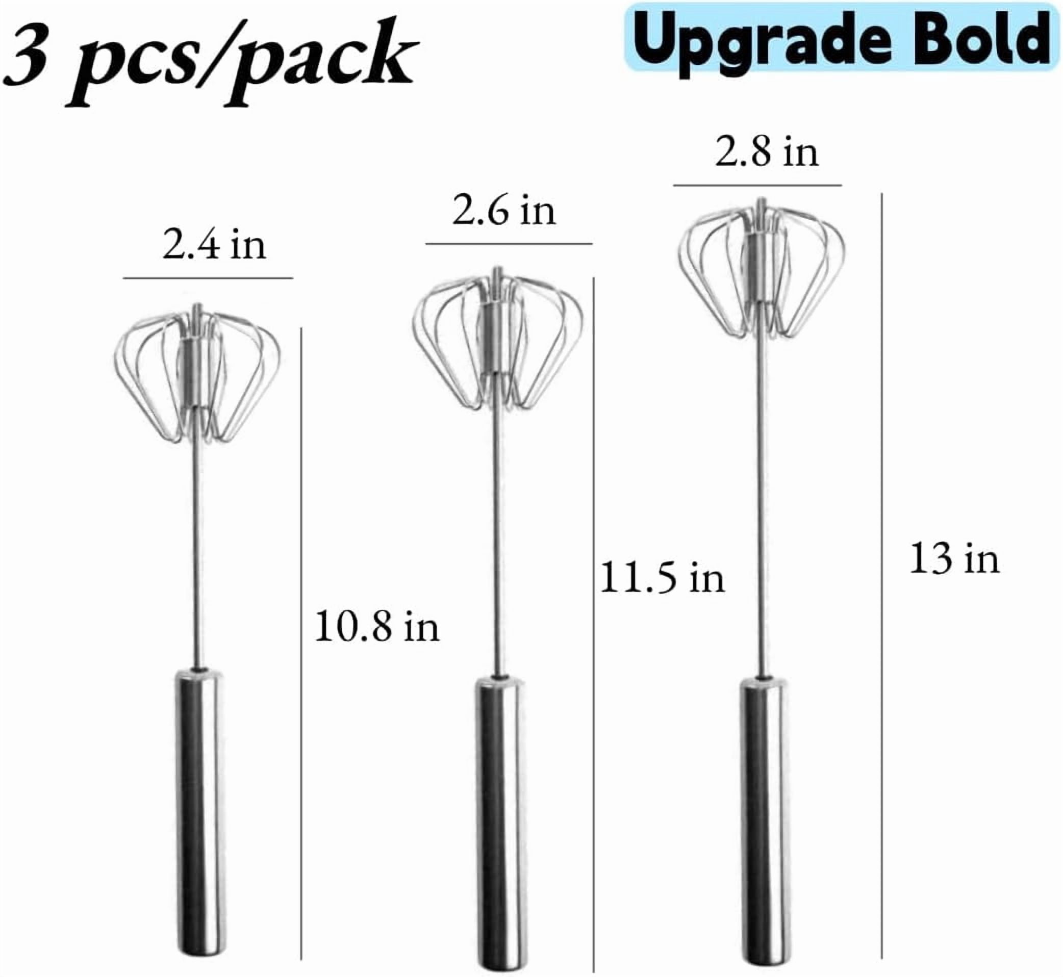 FRKSMD-Upgrade Thicker 3 pcs Stainless Steel Semi-Automatic Whisk Hand Push Whisk Blender Hand Push Mixer Stirrer for Making Cream, Whisking, Beating and Stirring-Silver
