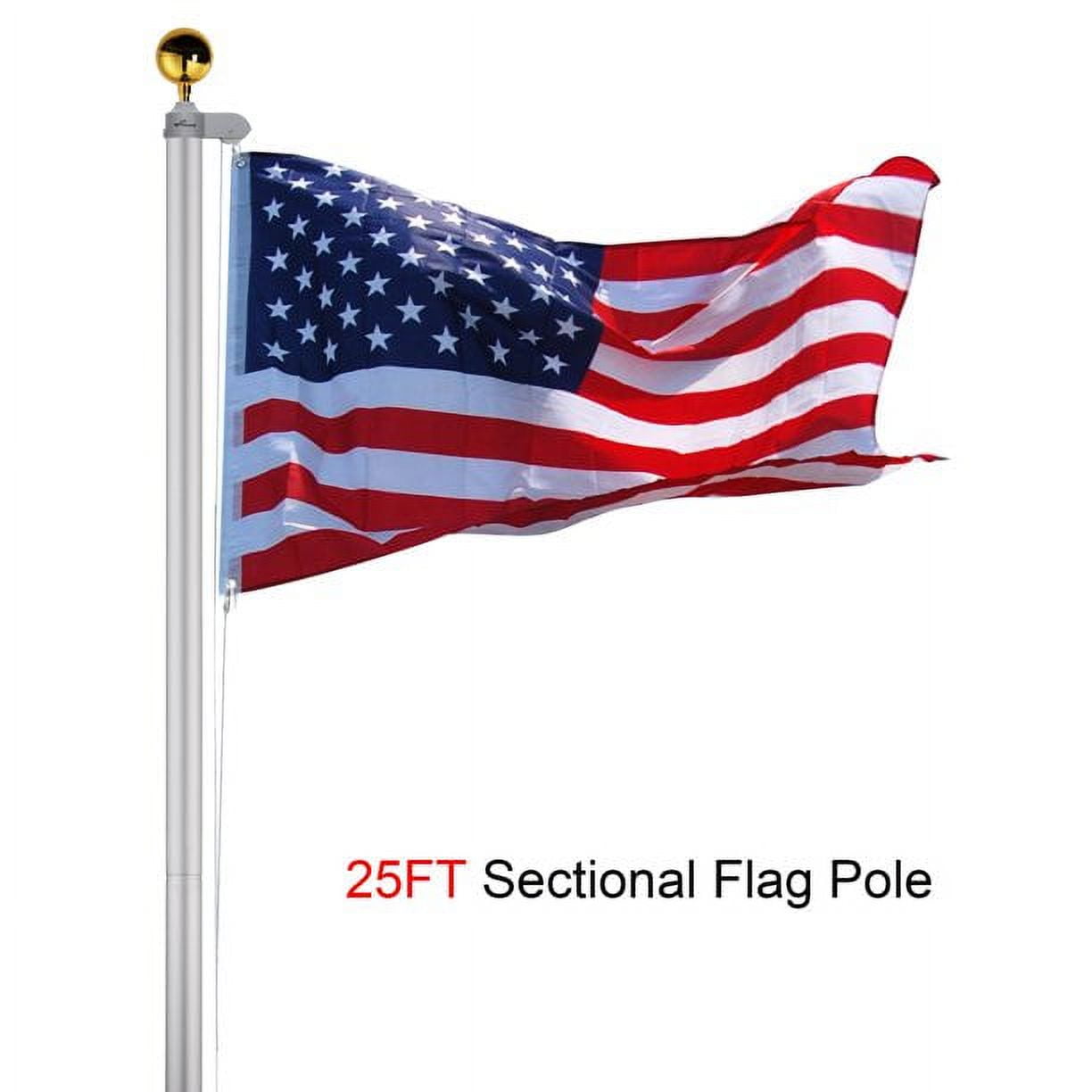 SALE CLEARANCE 25FT Black Flag Pole Kit with 3'x5' American Flag (2 pcs) Heavy Duty Aluminum Outdoor In ground Telescoping Flagpole for Outside Yard Residential Commercial