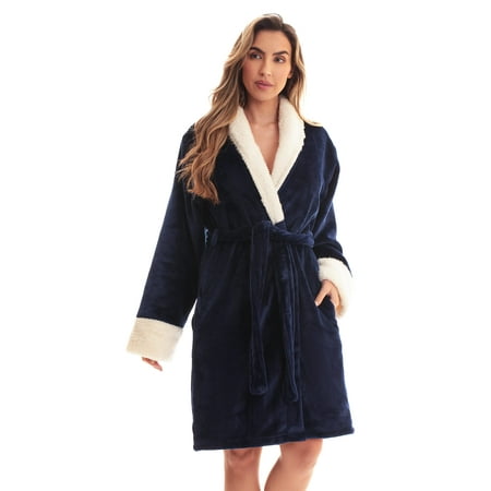 

Just Love Solid Kimono Robes for Women (Navy Sherpa Medium)