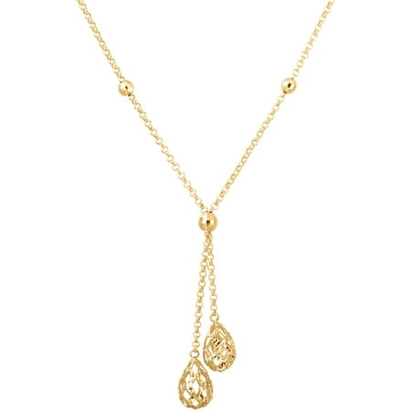 Simply Gold 10KT Yellow Gold Puffed Teardrops Lariat Necklace, 17