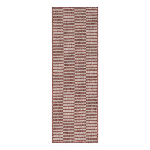 Unique Loom Outdoor Striped Collection Area Rug - Striped (2' x 6' 1" Runner Rust Red/Ivory)