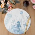 thumbnail image 3 of Aqua Coastal Round 15 Inch Placemats Set of 8, Summer Ocean Coral Jellyfish Seahorse Starfish HeatResistant Non Slip Place Mats for Dining Table, Wipeable Braided Kitchen Table Mats for Housewarming, 3 of 9