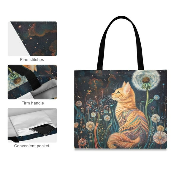 Canvas Tote Bag for Women Girls Design Print The Dandelion Cat Tote