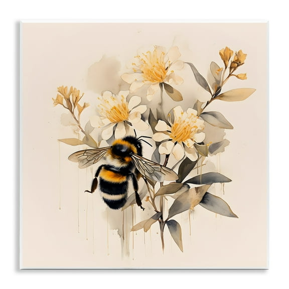 Stupell Industries Honeybee with Daisies Animals & Insects Painting Unframed Art Print Wall Art, 12 x 12