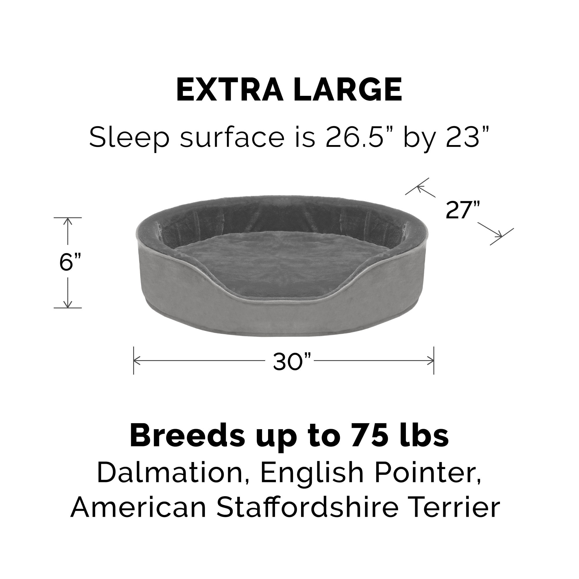 FurHaven Pet Products Plush & Velvet Oval Pet Bed for Dogs & Cats - Smoke Gray, Extra Large