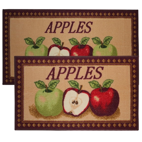 Kashi Home Kitchen Rug, Printed Area Rug, Durable Floor, Door Mat, Farmhouse Non-Slip Carpet Latex Backing Beautiful Design Mixed Apple 2pc Set (18X30 Rectangle & 20X40)