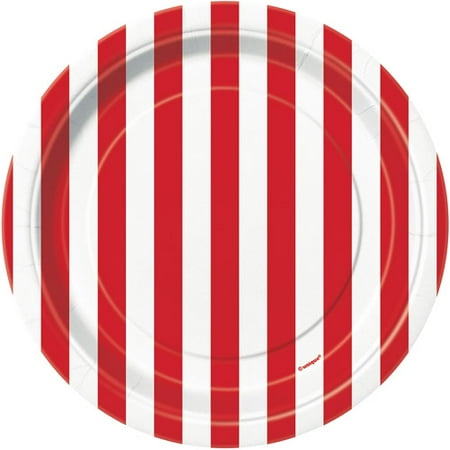 7" Red Striped Dessert Plates, 8pk