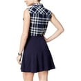thumbnail image 2 of Emerald Sundae Chemise à Carreaux pour Femmes Robe Ligne A, Marine-Ivoire, Large, 2 of 4