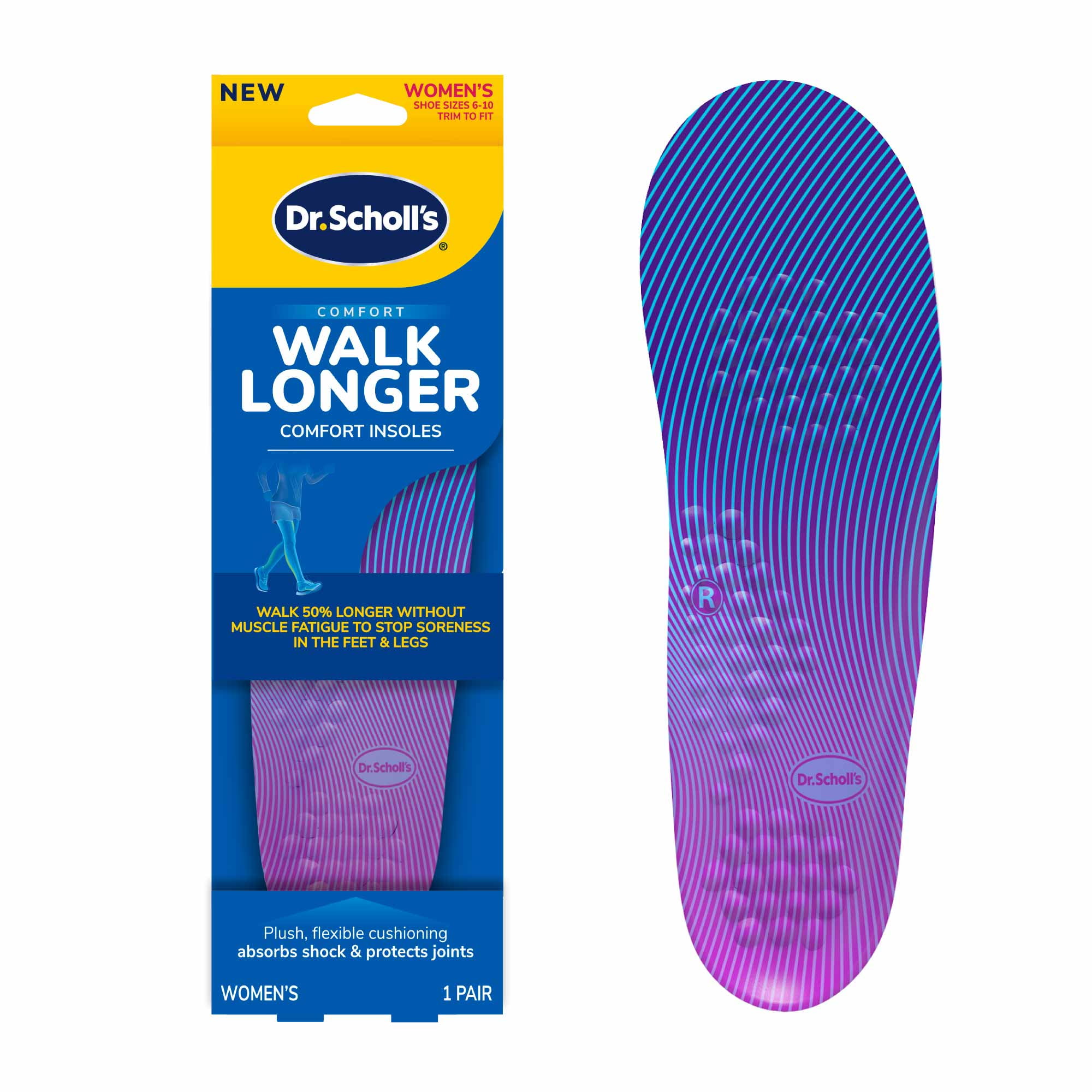 Dr. Scholl's Walk Longer Insoles Women's, 1 Pair, Size 610, Trim to